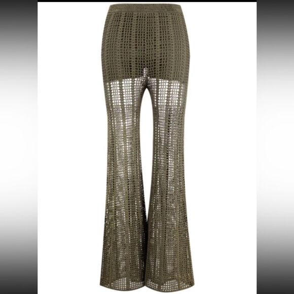Dion Lee Green Pants Trousers Knit Pinnacle Open Crochet Moss Flared Size 8 - Picture 3 of 14